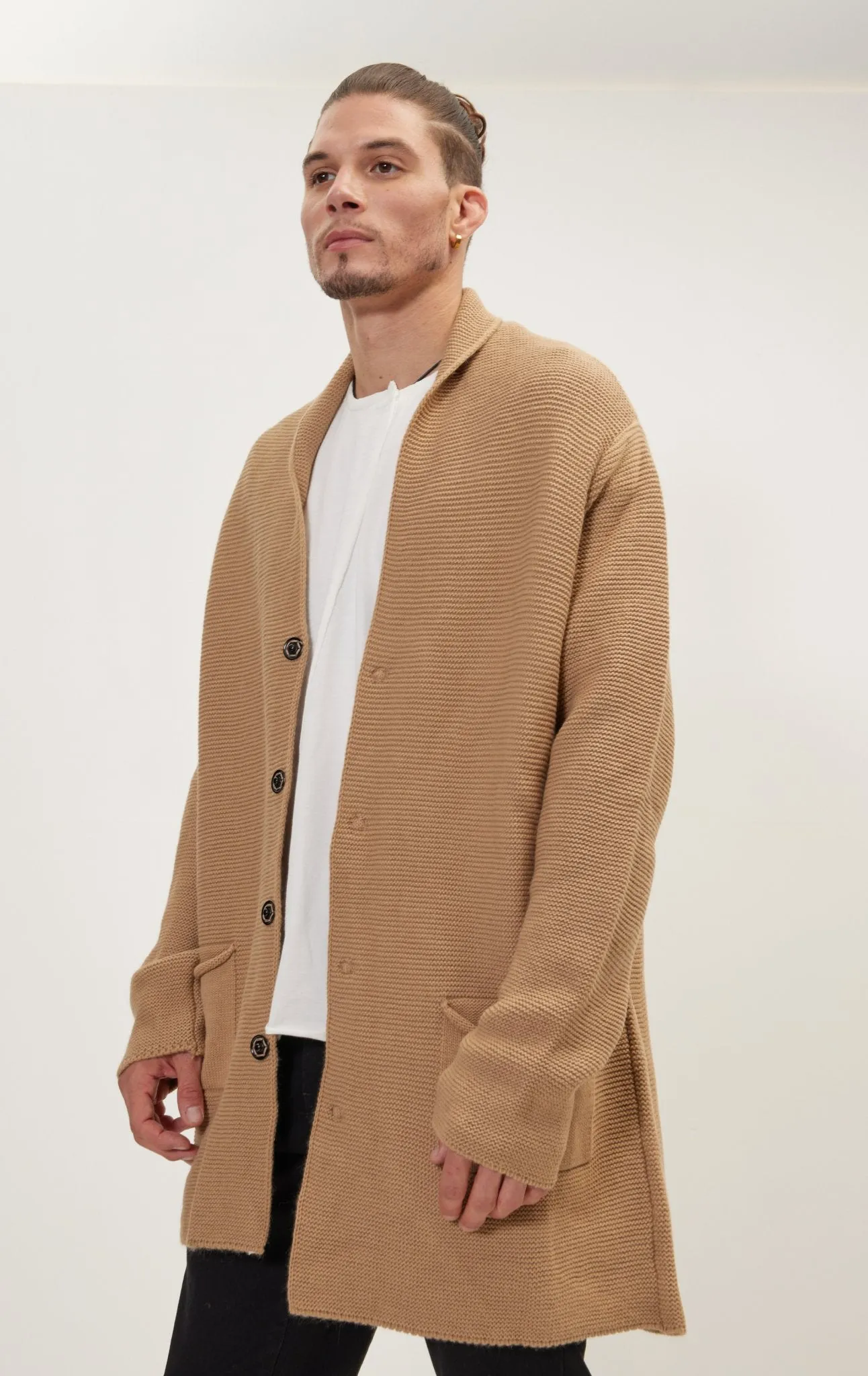 Classic Minimalist Shawl Cardigan - Camel