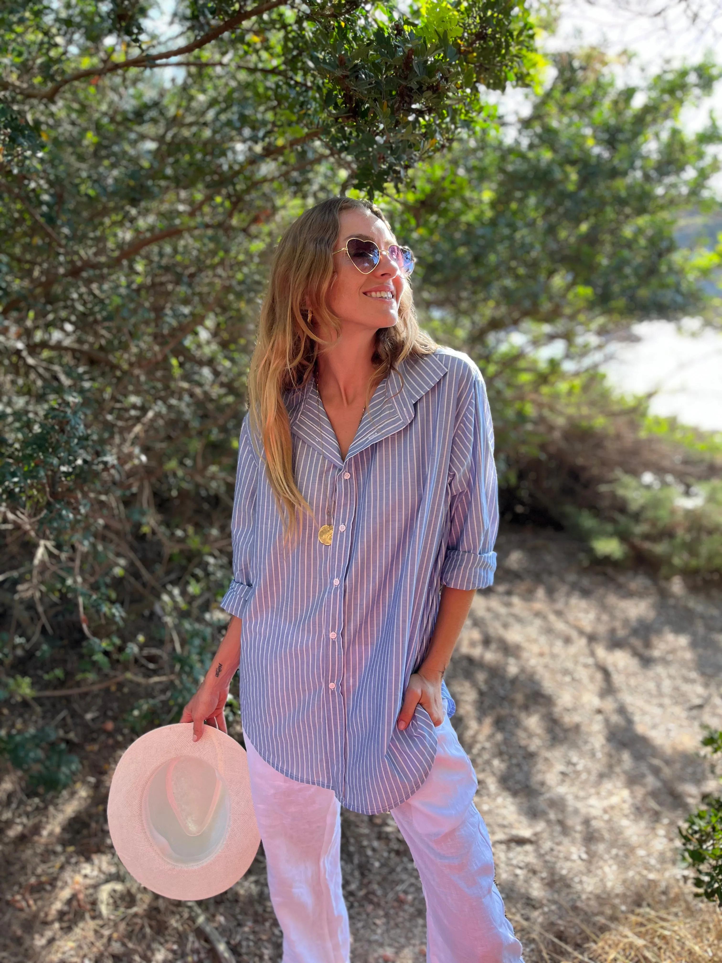 CLAUDINE Boyfriendshirt fine light cotton striped