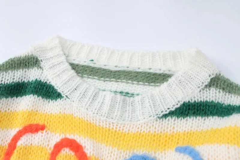 Color striped contrast loose sweater for women