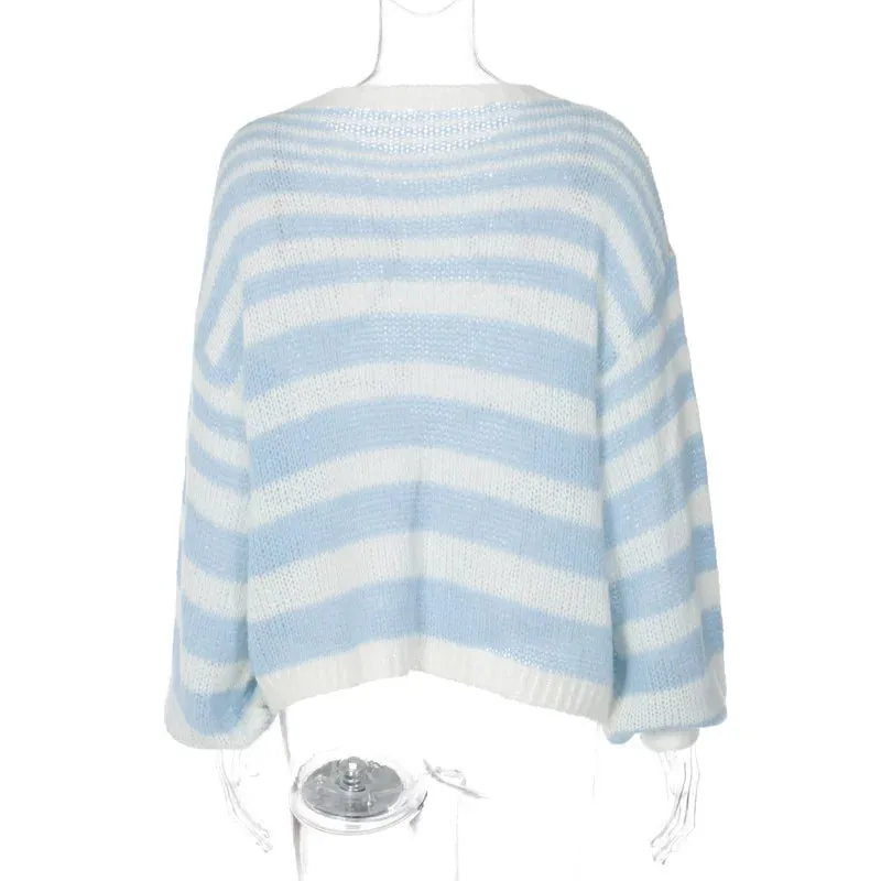 Color striped contrast loose sweater for women
