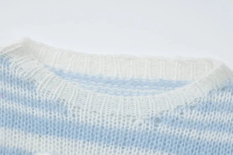 Color striped contrast loose sweater for women