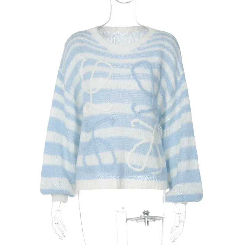 Color striped contrast loose sweater for women