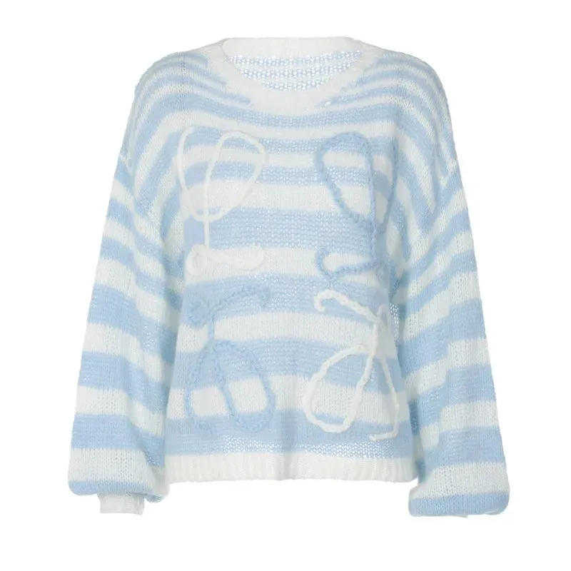 Color striped contrast loose sweater for women