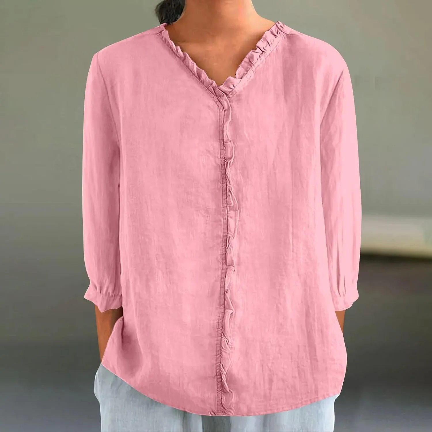 Cotton Linen Shirts for Women Long Sleeve Ruffle Collar Blouse Summer Tops Loose Lightweight Flowy Beach Outfits 2025