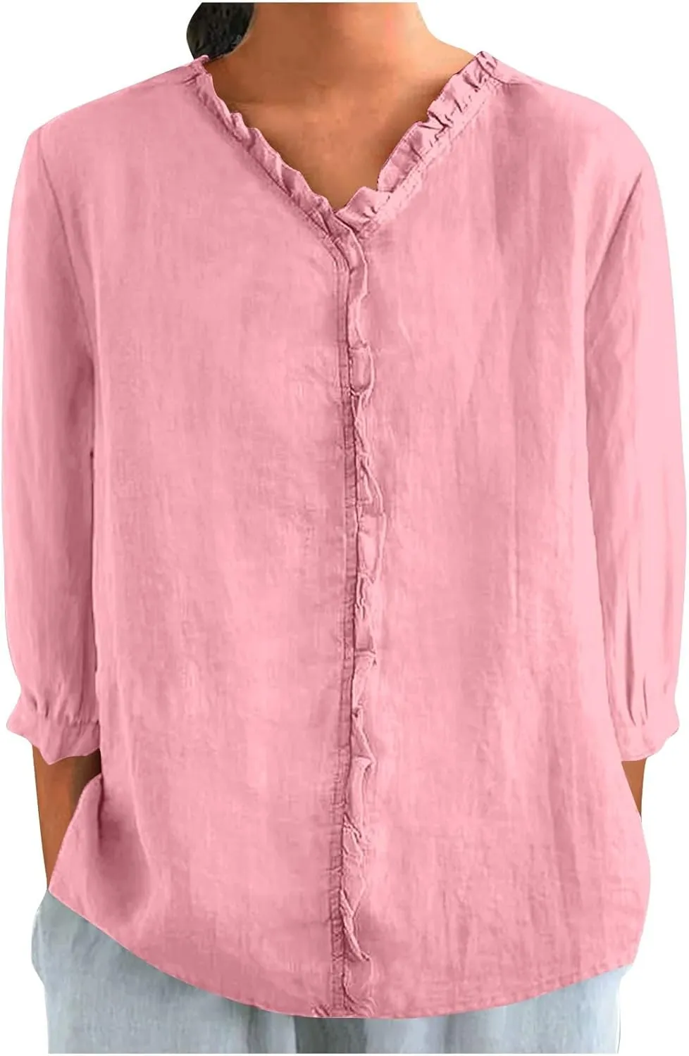 Cotton Linen Shirts for Women Long Sleeve Ruffle Collar Blouse Summer Tops Loose Lightweight Flowy Beach Outfits 2025