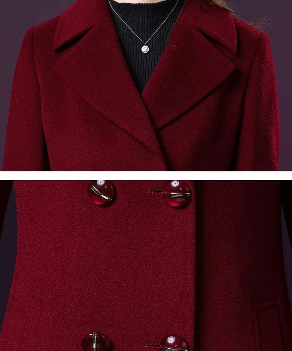 ebossy Women's Elegant Business Wool Coat Double Breasted Winter Long Coat