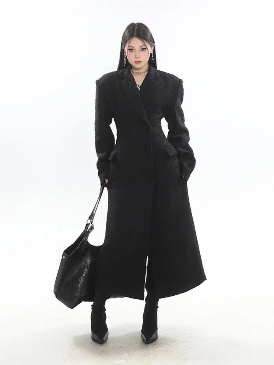 Elegant Waist-Accentuated Long Coat
