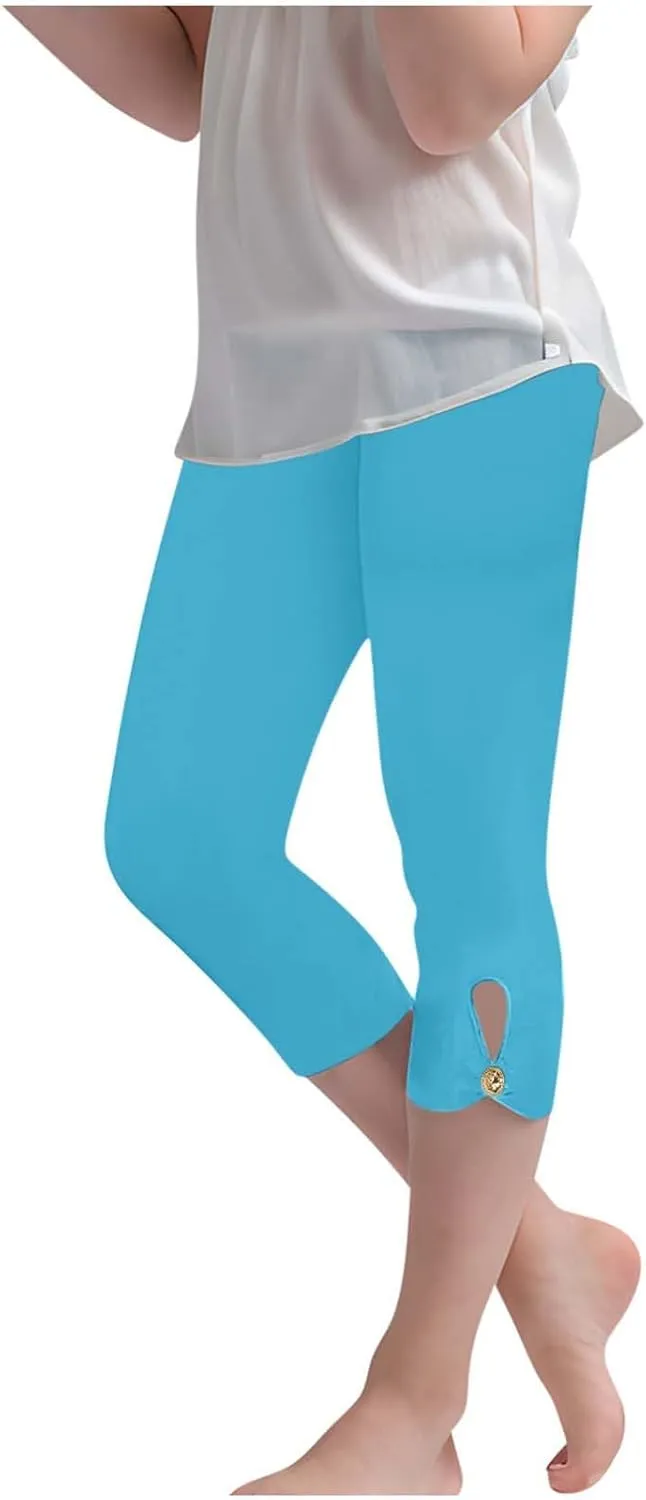 Girls Summer Capris Cropped High Waist Yoga Pants Kids Petite Comfy Stretchy Leggings Workout Compression Capri Pants