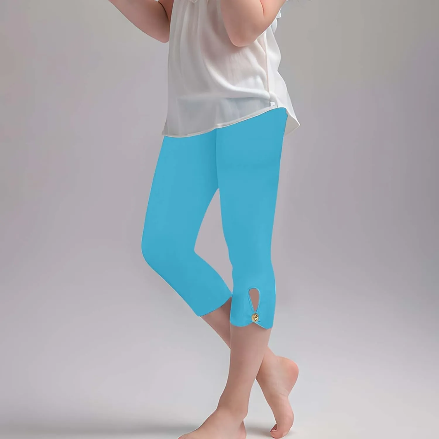 Girls Summer Capris Cropped High Waist Yoga Pants Kids Petite Comfy Stretchy Leggings Workout Compression Capri Pants