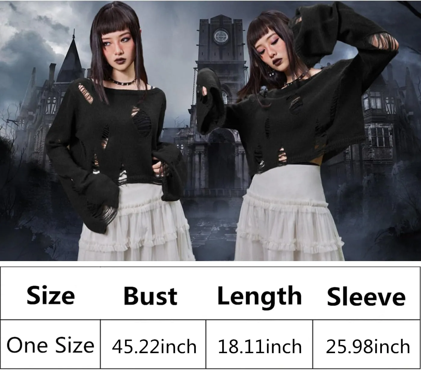 Goth Y2K Striped Sweater Ripped Punk Gothic Sweaters for Women Harajuku Aesthetic Halloween Pullover Tops