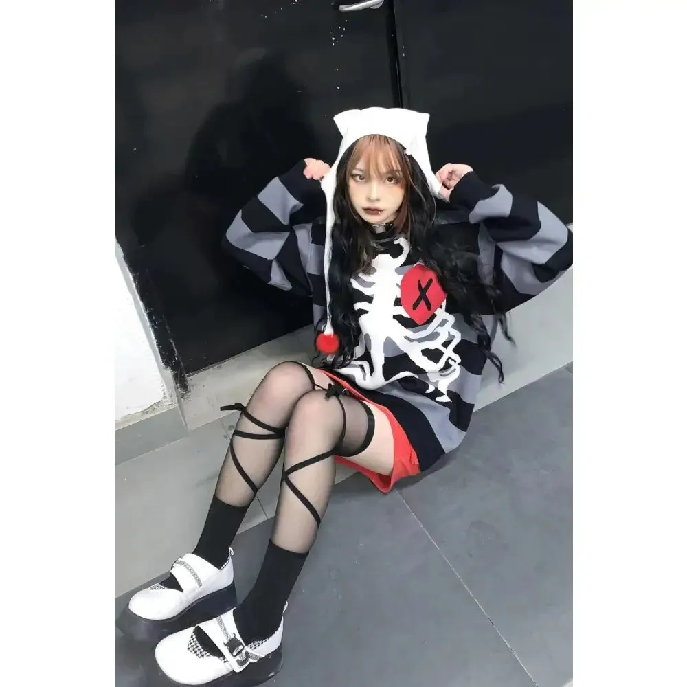 Gothic Skeleton Striped Knitted Sweater
