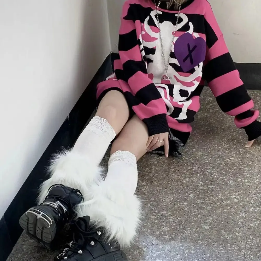 Gothic Skeleton Striped Knitted Sweater