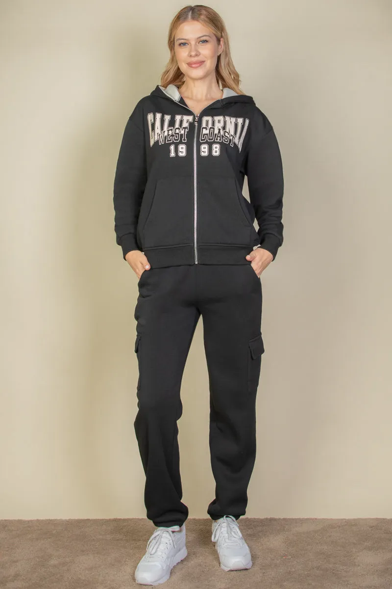 Graphic Drop Shoulder Zipper Up Hoodie