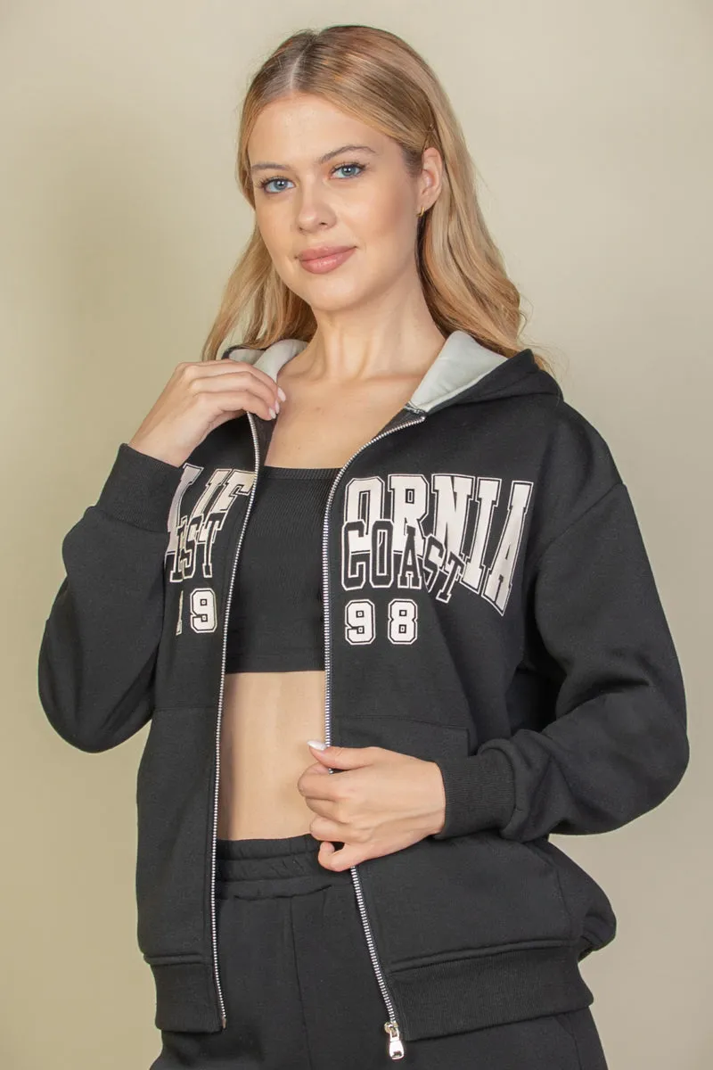 Graphic Drop Shoulder Zipper Up Hoodie
