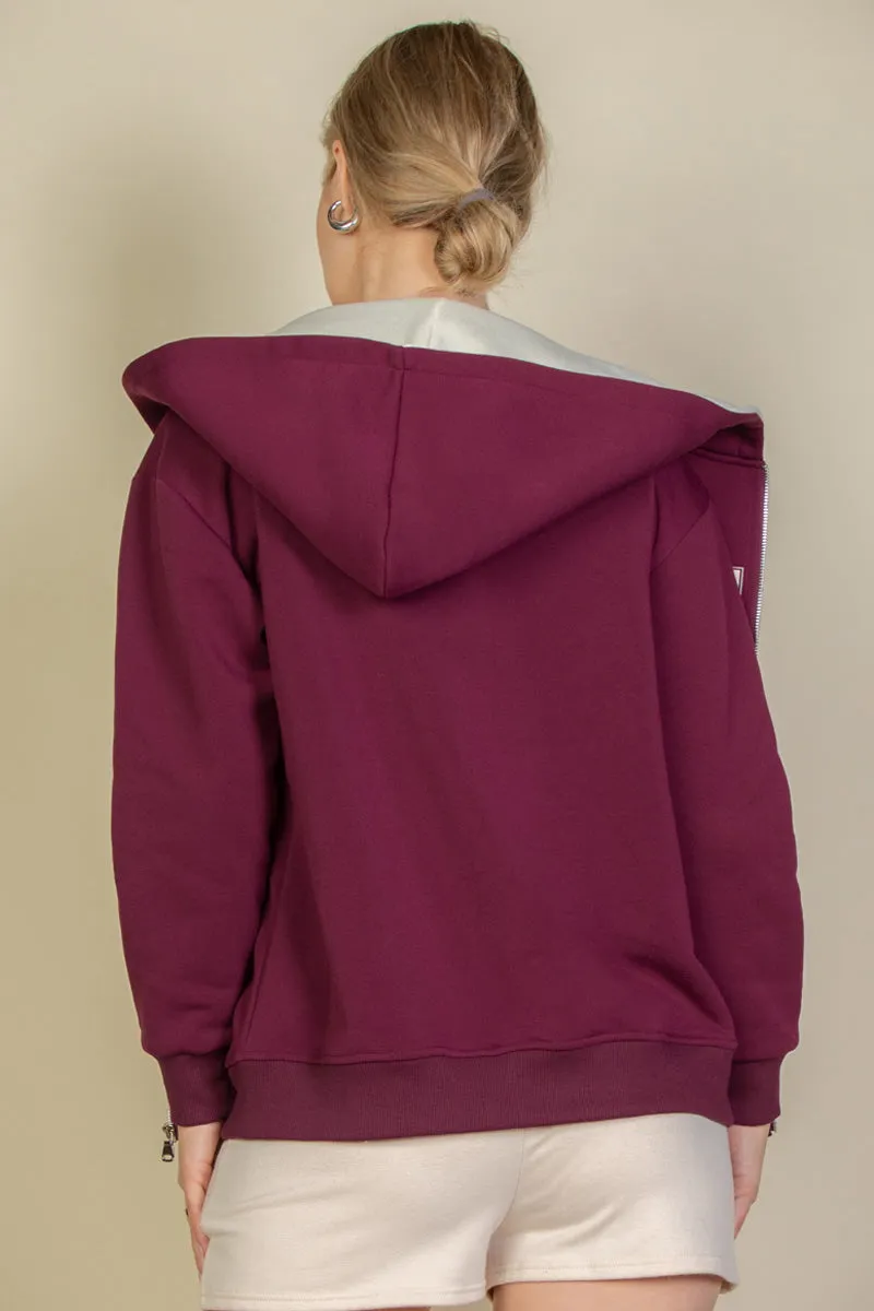 Graphic Drop Shoulder Zipper Up Hoodie
