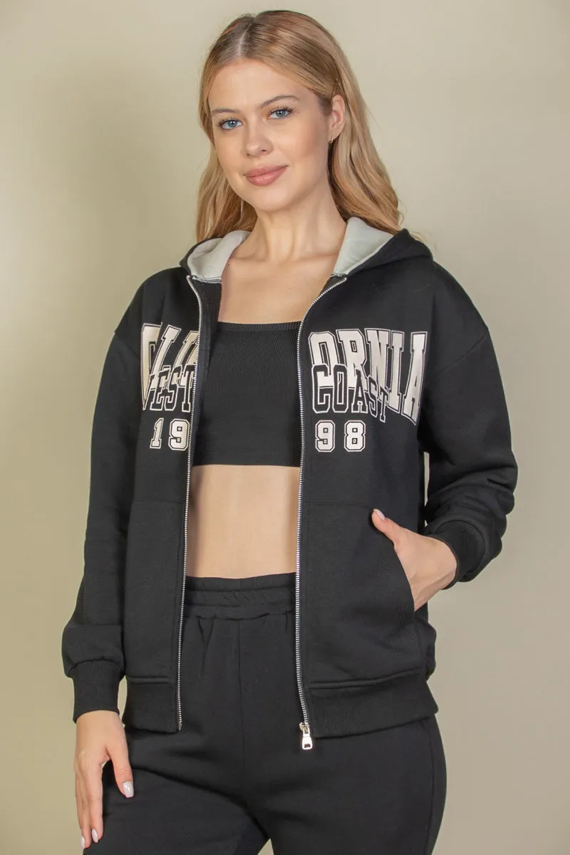 Graphic Drop Shoulder Zipper Up Hoodie