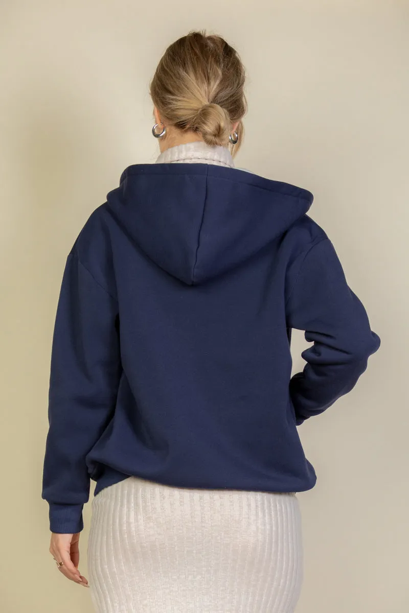 Graphic Drop Shoulder Zipper Up Hoodie