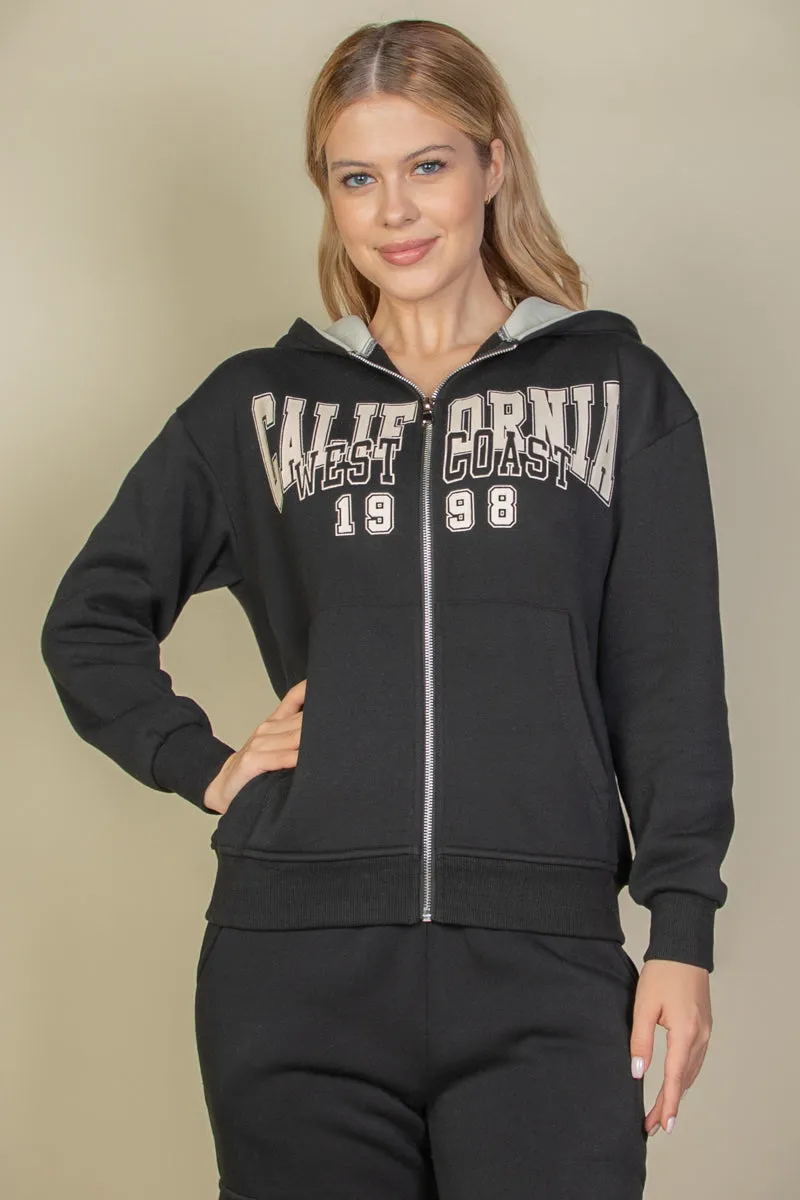 Graphic Drop Shoulder Zipper Up Hoodie