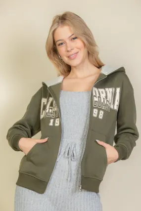 Graphic Drop Shoulder Zipper Up Hoodie