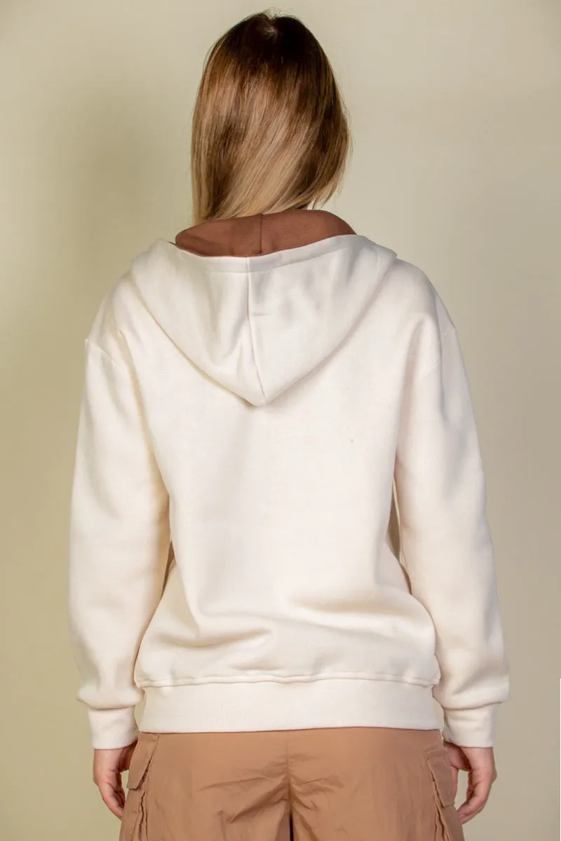 Graphic Drop Shoulder Zipper Up Hoodie