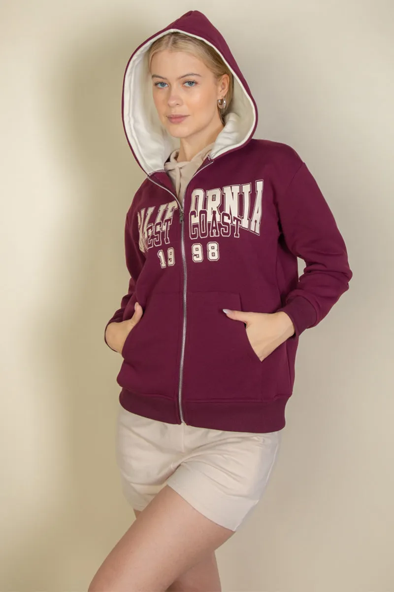 Graphic Drop Shoulder Zipper Up Hoodie