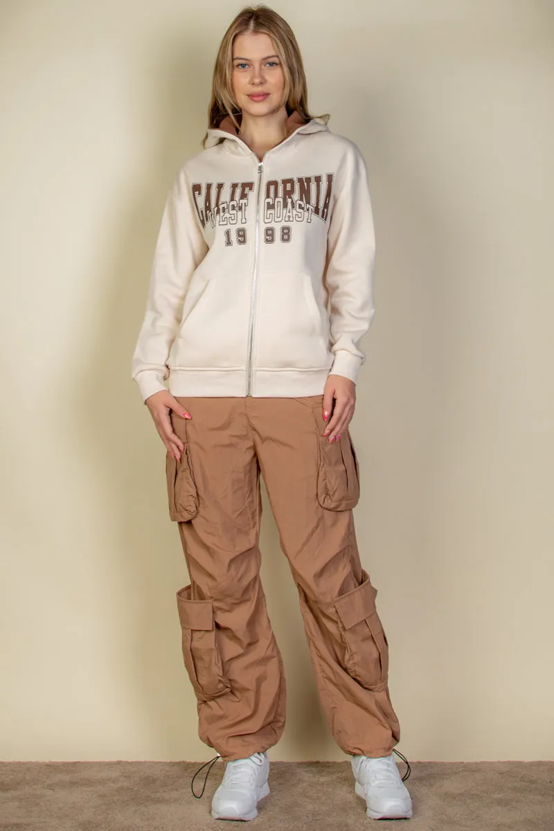 Graphic Drop Shoulder Zipper Up Hoodie