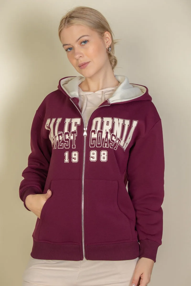 Graphic Drop Shoulder Zipper Up Hoodie