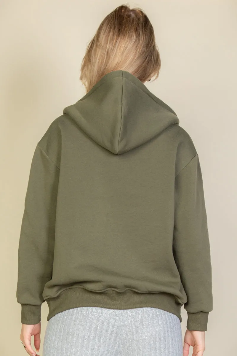 Graphic Drop Shoulder Zipper Up Hoodie