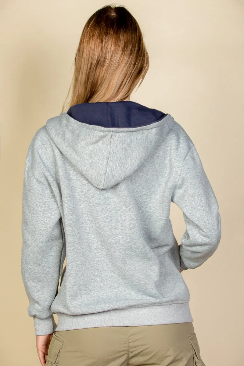 Graphic Drop Shoulder Zipper Up Hoodie