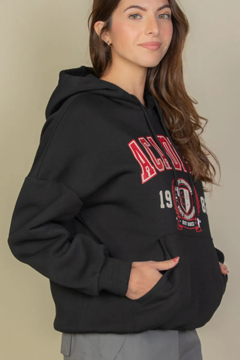 Graphic Kangaroo Pocket Drawstring Hoodie