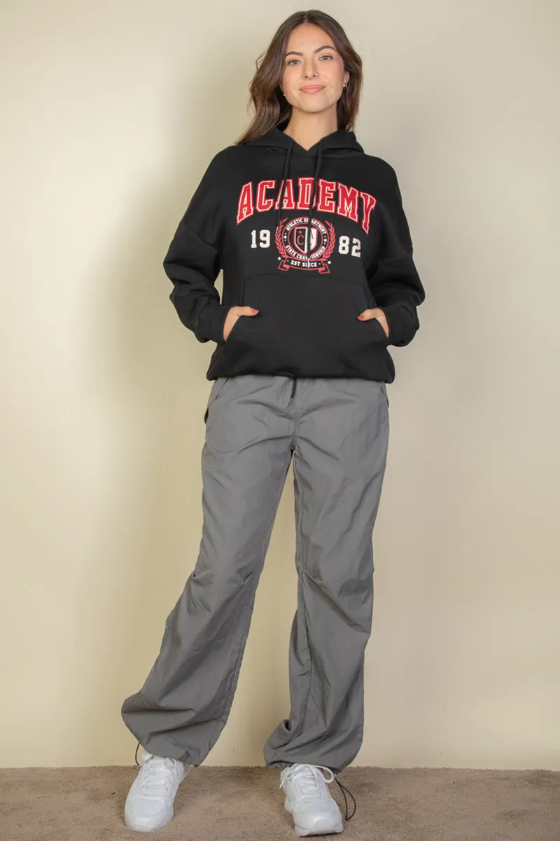 Graphic Kangaroo Pocket Drawstring Hoodie