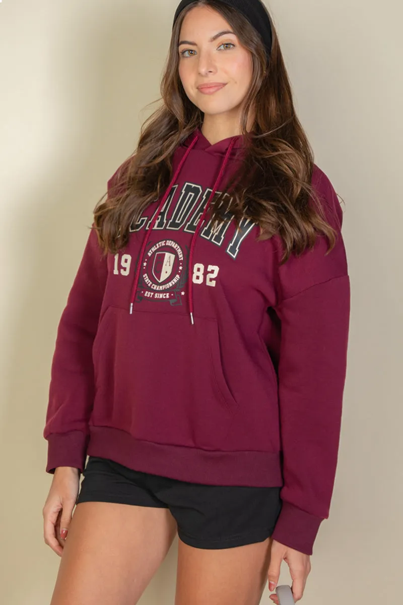 Graphic Kangaroo Pocket Drawstring Hoodie