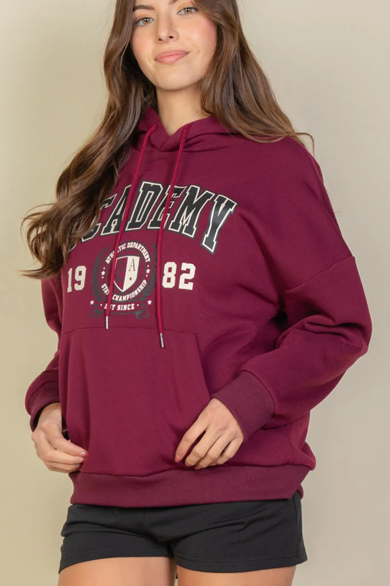 Graphic Kangaroo Pocket Drawstring Hoodie