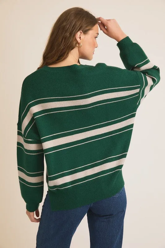 Green & Gray Striped Sweater Top