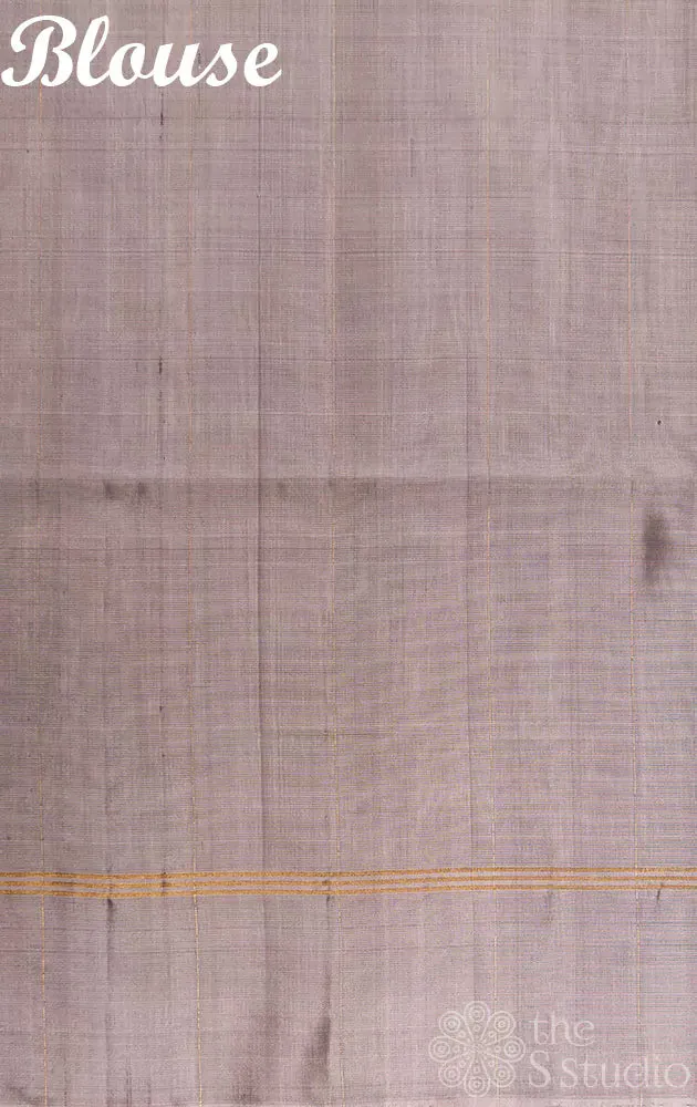 Grey plain soft silk saree with zari pallu