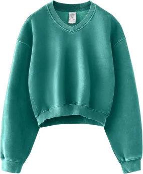 Hatant Sweatshirt for Women Acid Wash Athletic Hoodie Heritage Fleece V-neck Long Sleeve Hoodie Fleece Women Sweatshirt