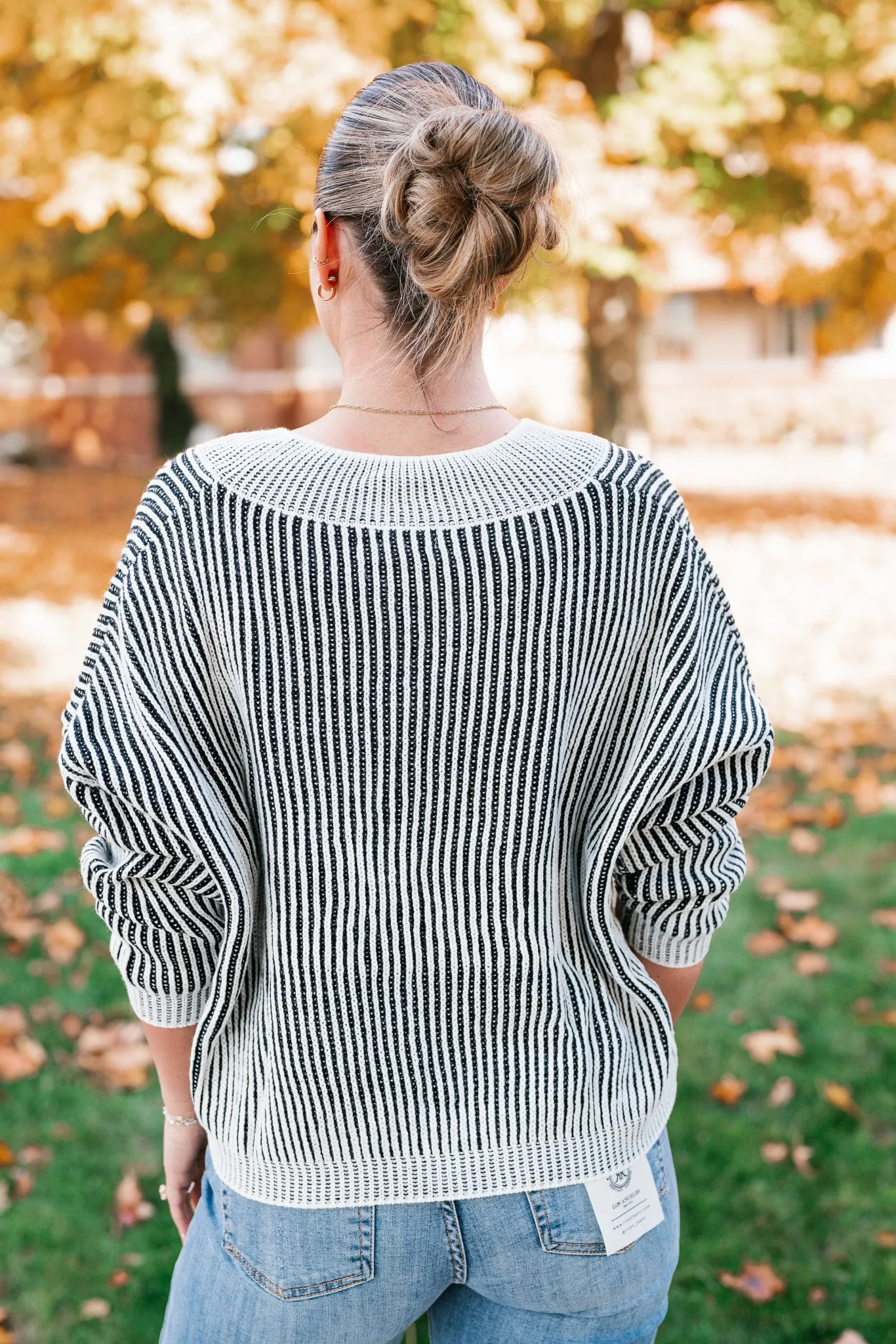 In Between V-Neck Knit Striped Sweater - Black