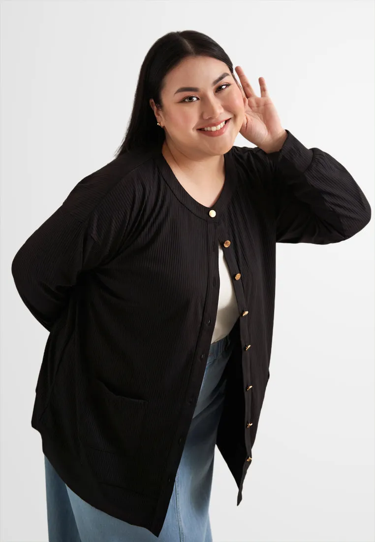 Ita Button Ribbed Long Cardigan