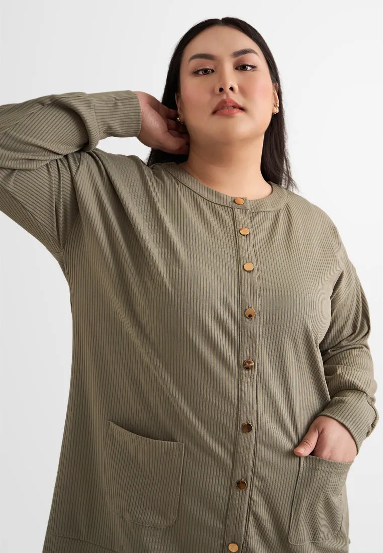 Ita Button Ribbed Long Cardigan