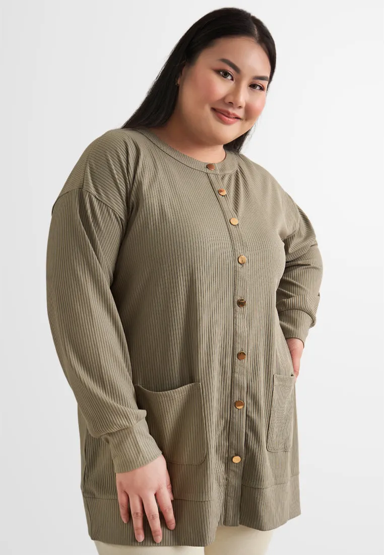 Ita Button Ribbed Long Cardigan