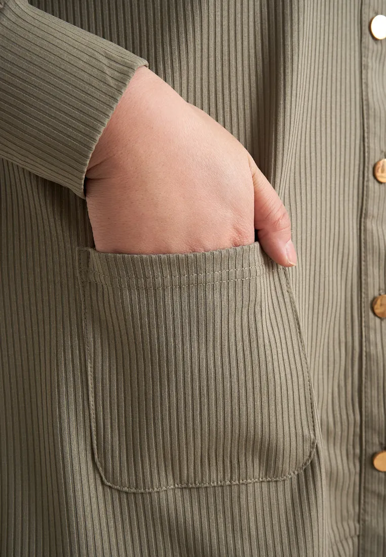 Ita Button Ribbed Long Cardigan