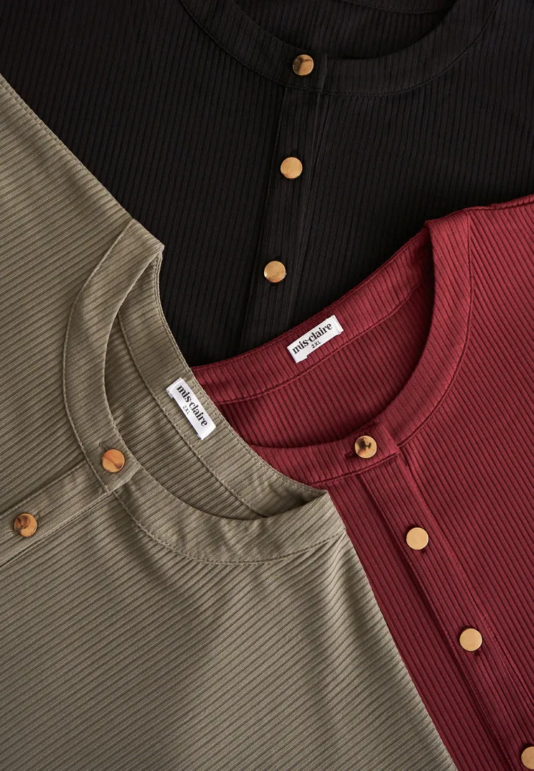 Ita Button Ribbed Long Cardigan