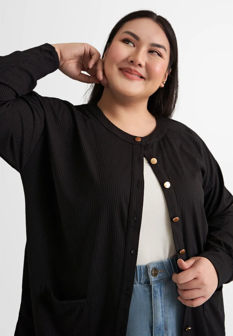 Ita Button Ribbed Long Cardigan