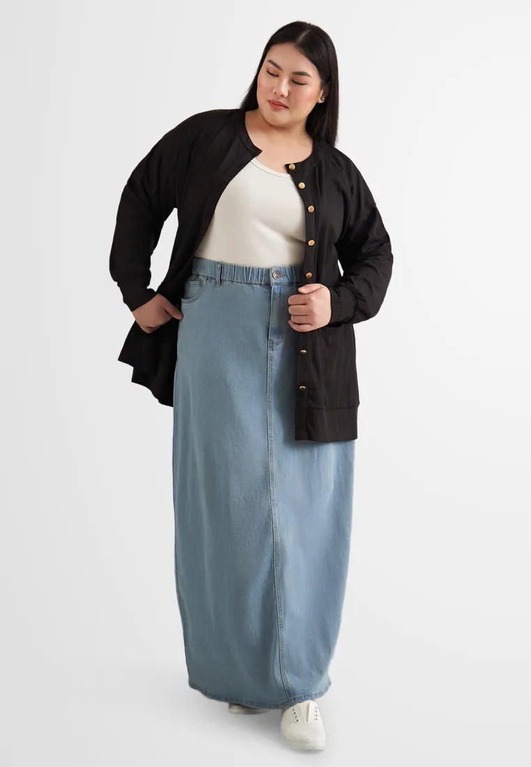 Ita Button Ribbed Long Cardigan