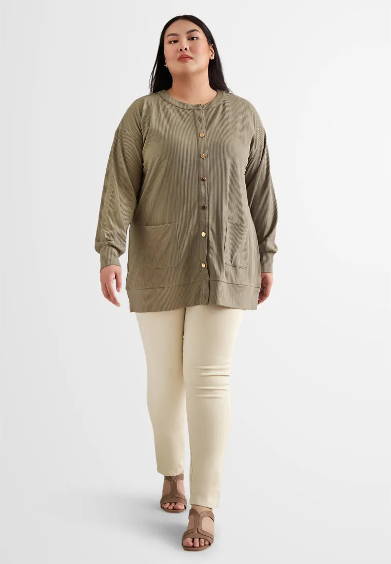 Ita Button Ribbed Long Cardigan