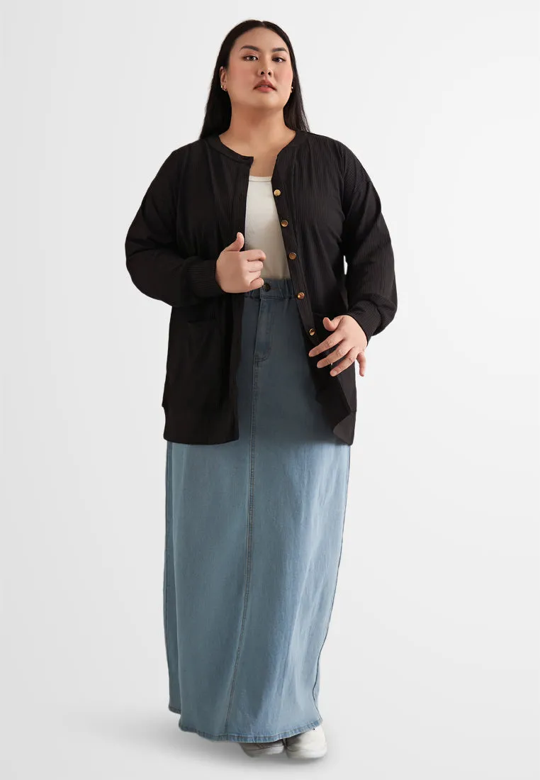 Ita Button Ribbed Long Cardigan