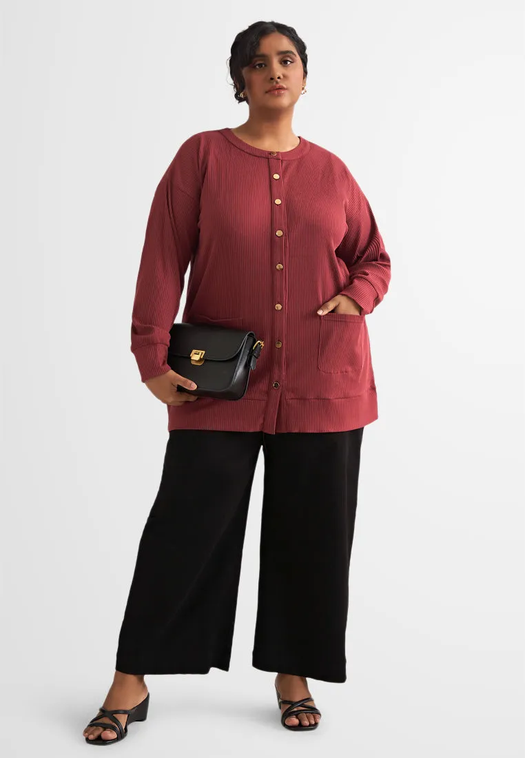 Ita Button Ribbed Long Cardigan