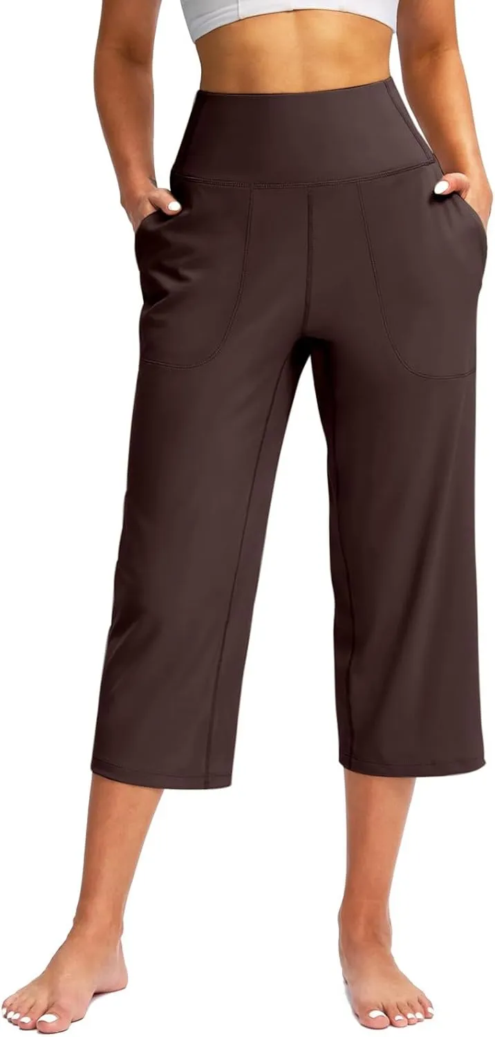 LCMTWX Women Pants with Pockets for Women Casual Stretch High Waisted Yoga Leggings Comfy Wide Leg Pants Plus Size Leggings