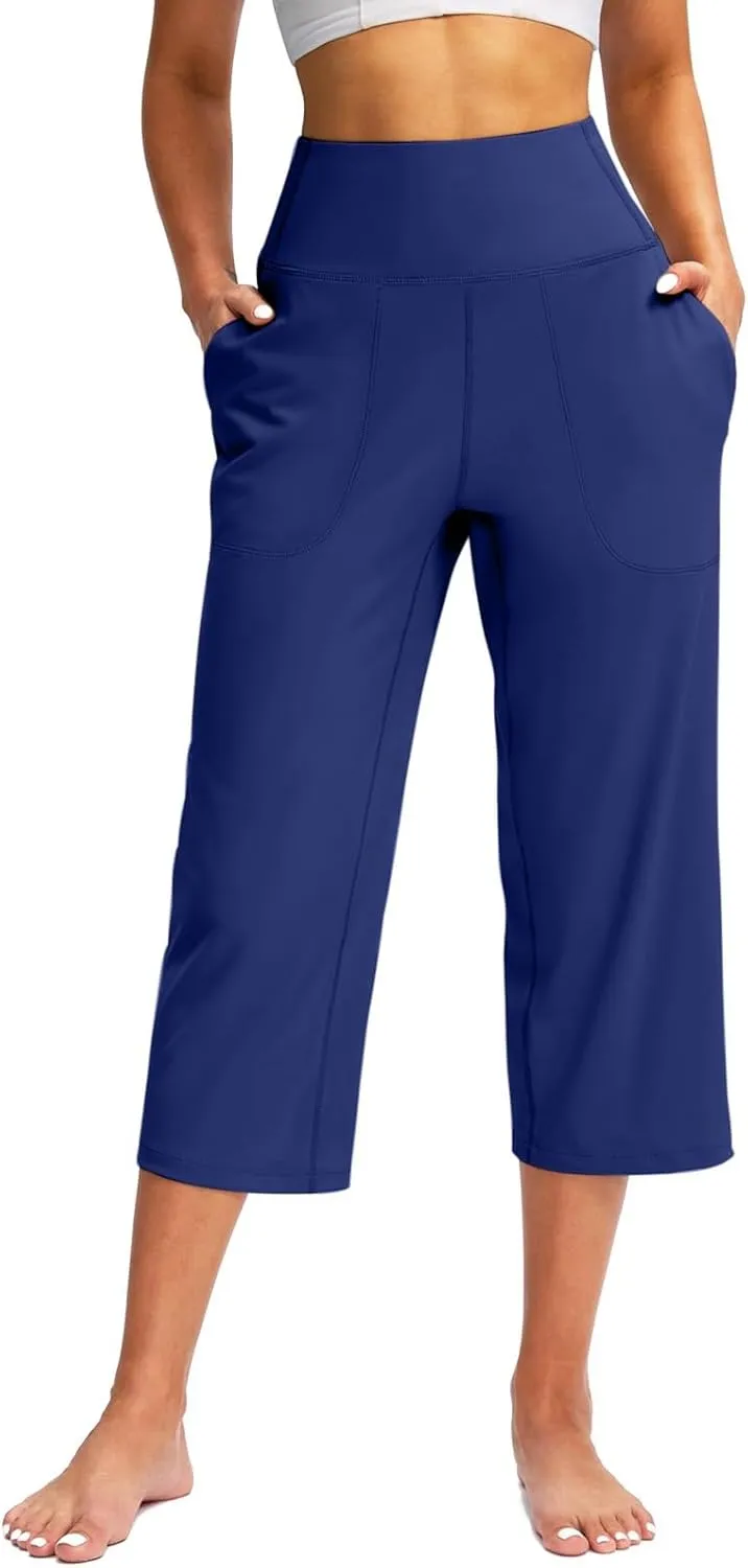 LCMTWX Women Pants with Pockets for Women Casual Stretch High Waisted Yoga Leggings Comfy Wide Leg Pants Plus Size Leggings