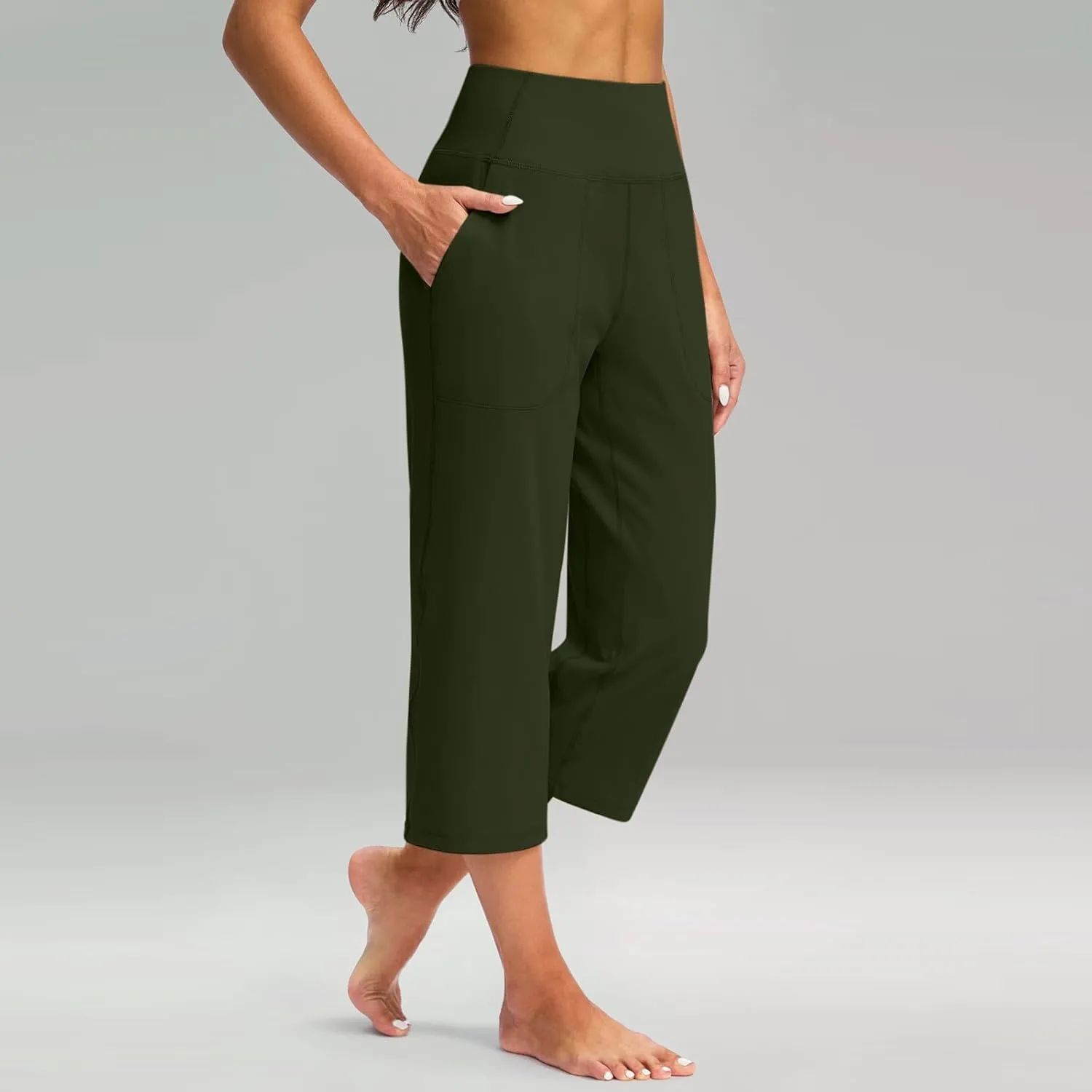 LCMTWX Women Pants with Pockets for Women Casual Stretch High Waisted Yoga Leggings Comfy Wide Leg Pants Plus Size Leggings